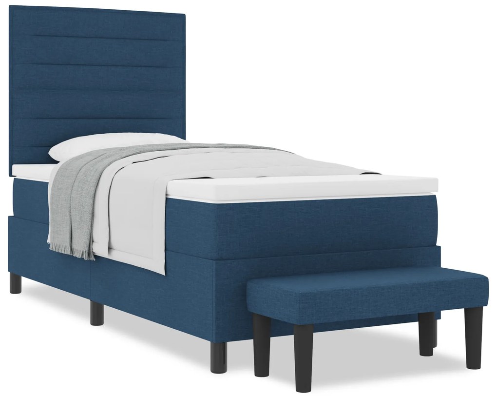 Cama Box Spring com Colchão e Banco Azul 90x200 cm Tecido