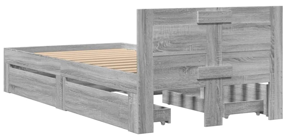 Estrutura de cama c/ cabeceira derivados madeira cinza sonoma