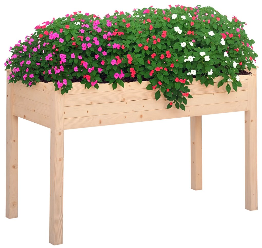 Outsunny Horta Elevada de Madeira com Tecido não Tecido e 4 Orifícios de Drenagem para Cultivo 122,5x56,5x76cm Madeira | Aosom Portugal