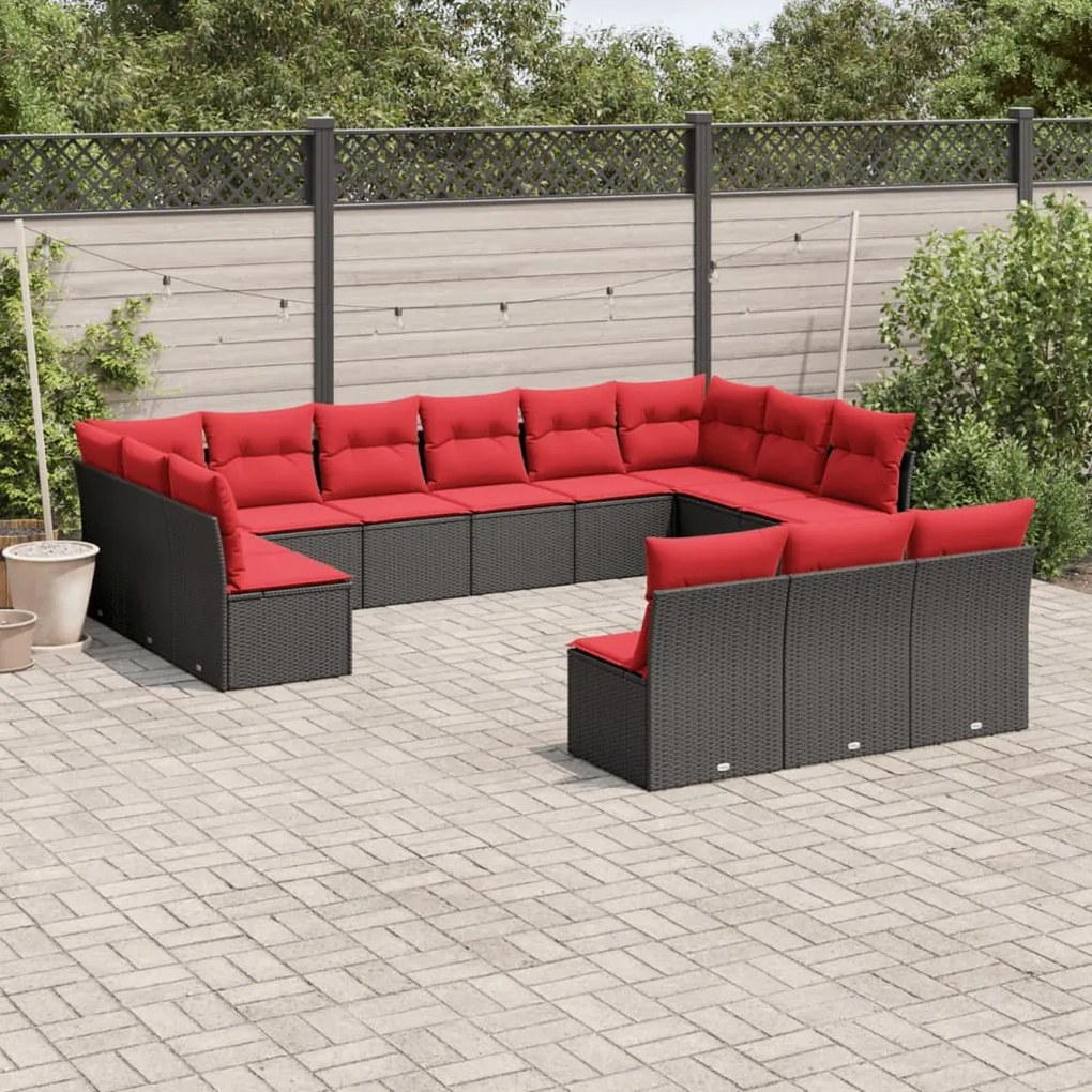 vidaXL 13 pcs conjunto sofás p/ jardim c/ almofadões vime PE castanho