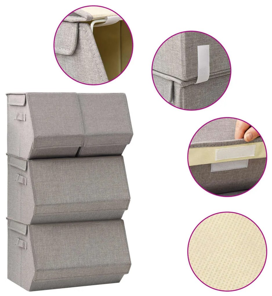 332900 vidaXL Conjunto caixas de arrumação empilháveis 4 pcs tecido cinzento