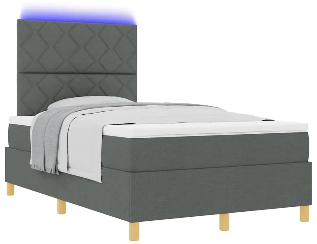Cama Box Spring com Colchão &amp; LED Cinza Escuro 120x200 cm Tecido