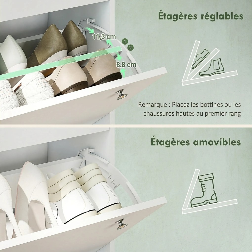 Sapateira para 32 Pares, 80 x 23,5 x 157 cm, 4 Gavetas Basculantes, Branco e Carvalho