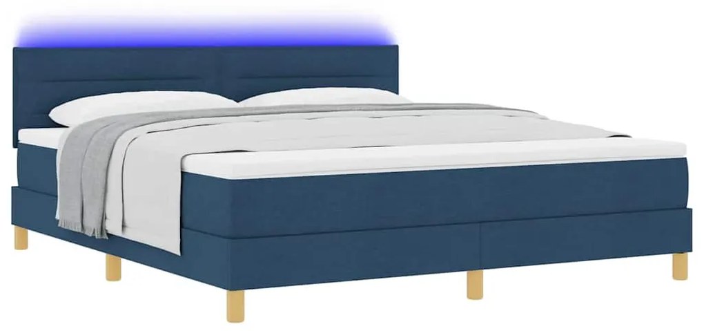 Cama Box Spring com Colchão &amp; LED Azul 180x200 cm Tecido