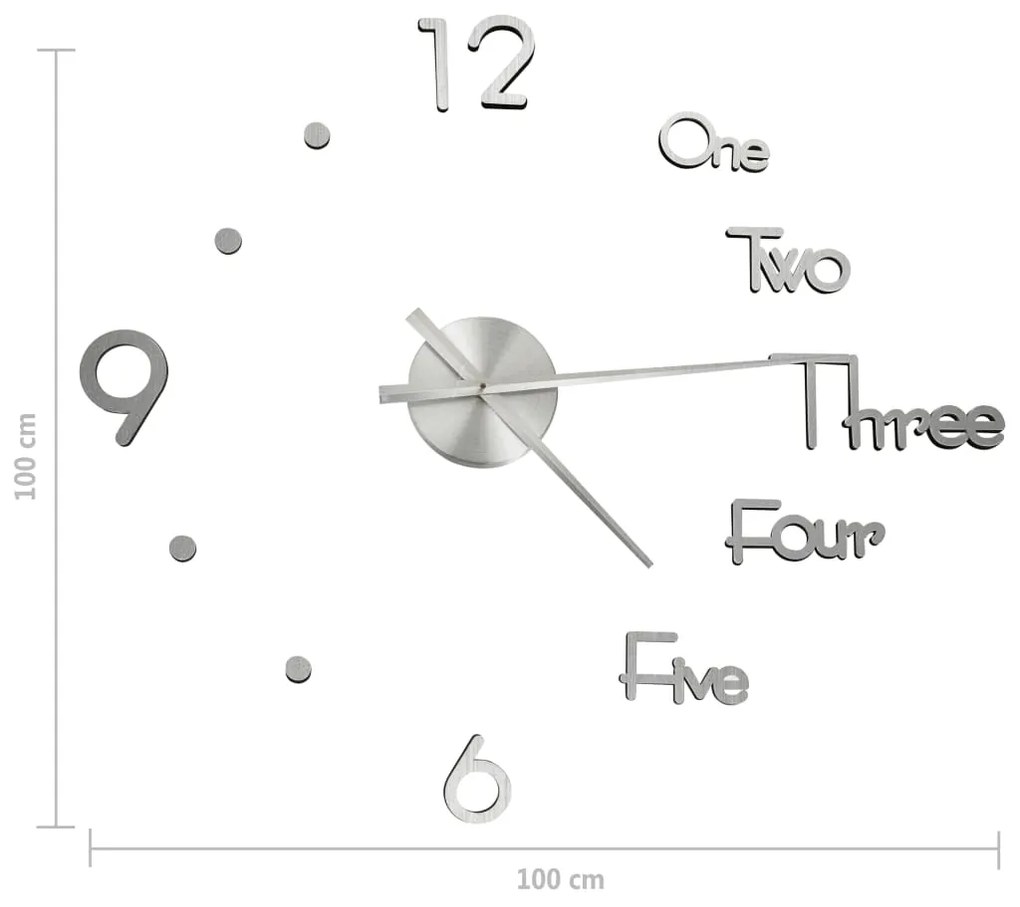 Relógio de parede 3D com design moderno 100 cm XXL prateado