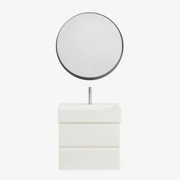 Conjunto De Móvel De Casa De Banho Suspenso Em Madeira E Folha De Freixo Com Lavatório Integrado Ona Branco & Redondo Led - Sklum