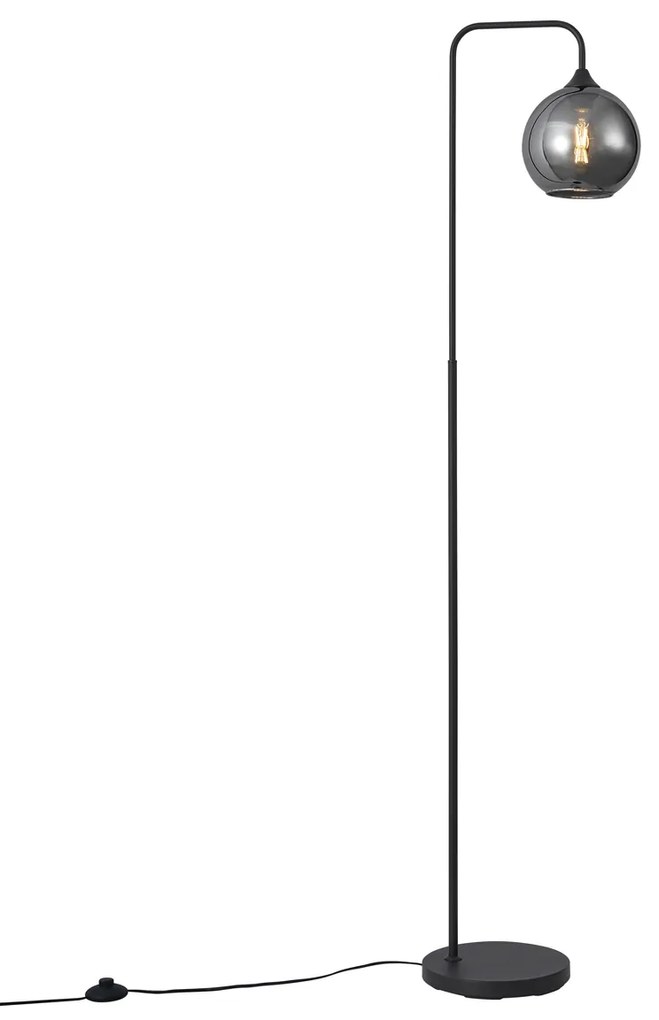 Candeeiro de pé Art Deco preto com vidro fumê - Sandra