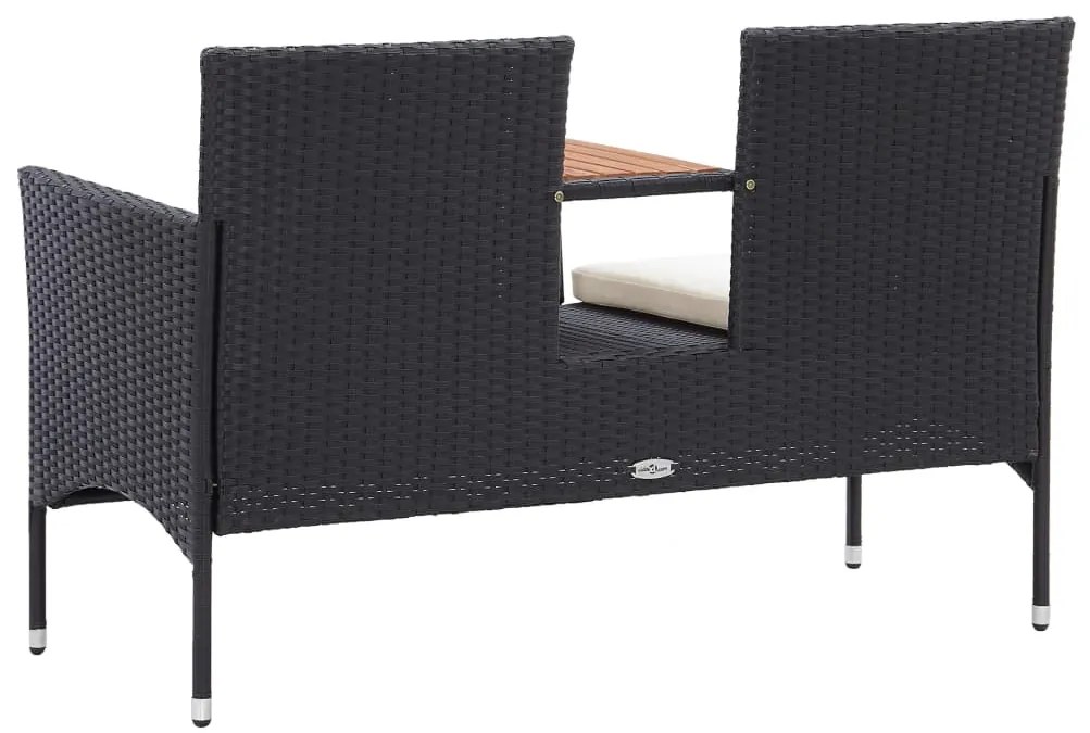 Banco de jardim 2 lugares com mesa centro 143 cm vime PE preto