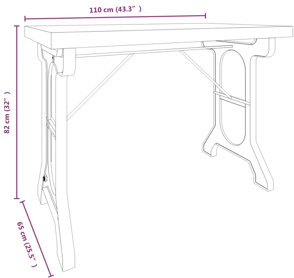 Mesa de jantar 110x65x82 cm madeira de abeto maciça e ferro
