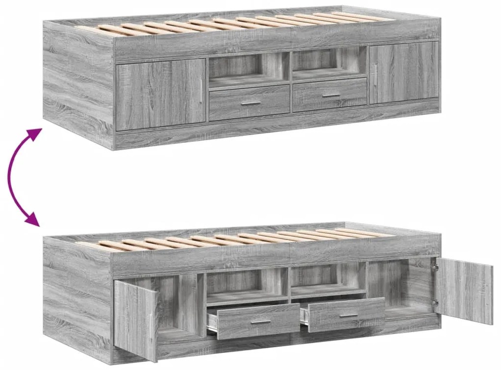Sofá-cama com gavetas sem colchão 100x200 cm cinzento sonoma