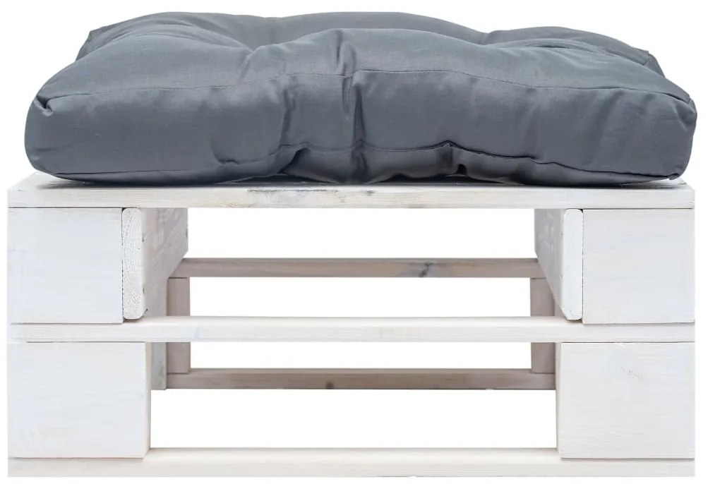 Otomano de paletes com almofadão cinzento madeira branco