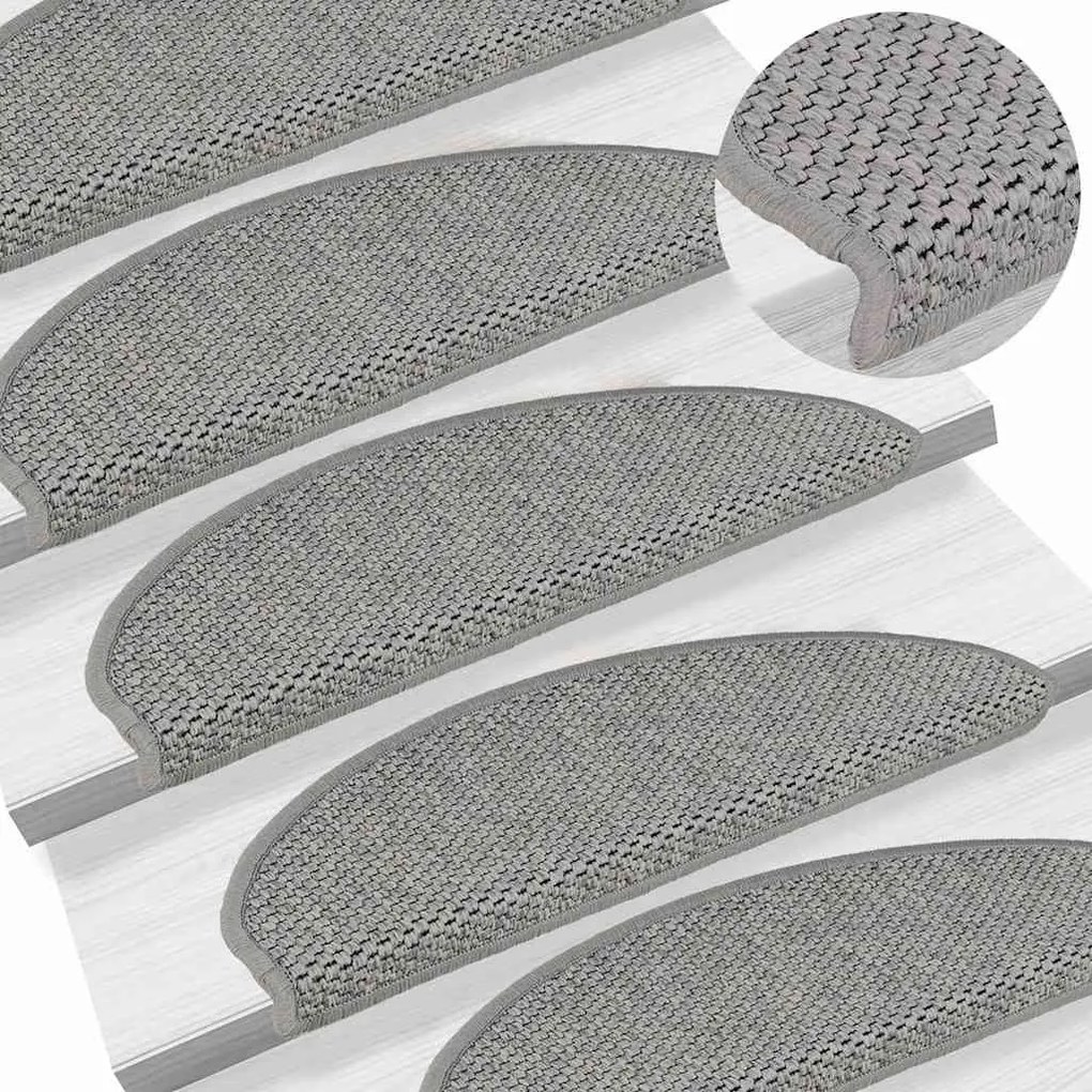 Tapetes escada adesivos aspeto sisal 30pcs 65x21x4 cm prateado