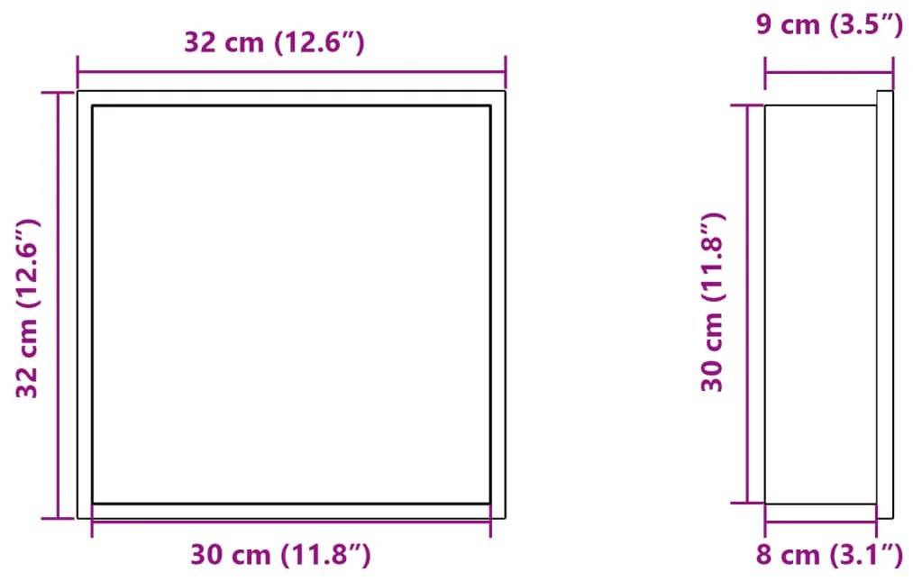 Nicho parede p/ duche 32x32x9 cm aço inoxidável branco mate