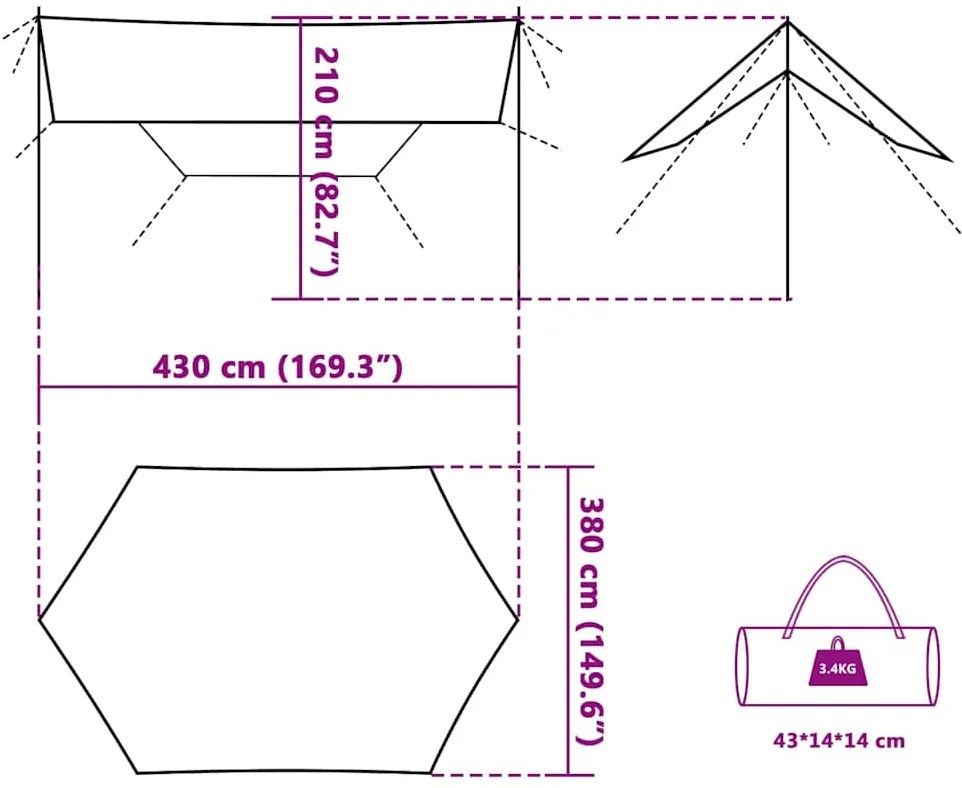 Lona de campismo 430x380x210 cm impermeável azul