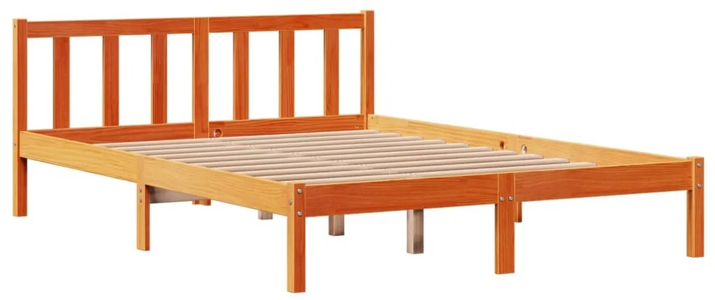 Estrutura cama c/ cabeceira 140x190cm pinho maciço castanho-mel