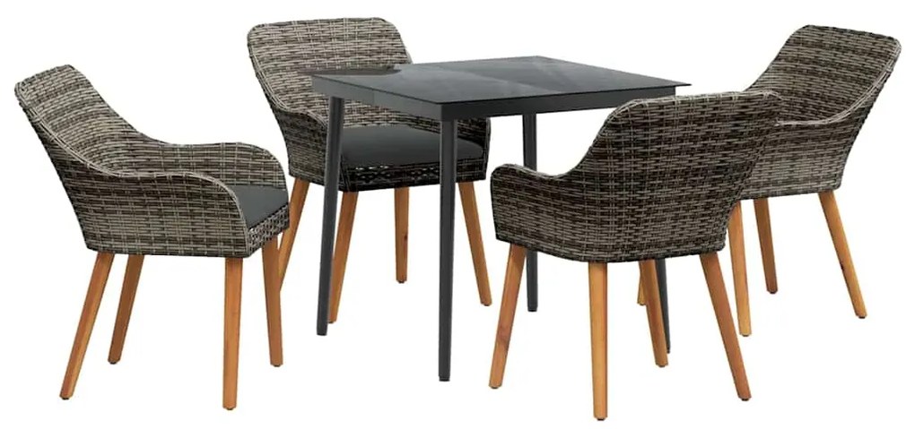 Conjunto de Jantar de Jardim de 5 Peças Cinza em Rattan Sintético