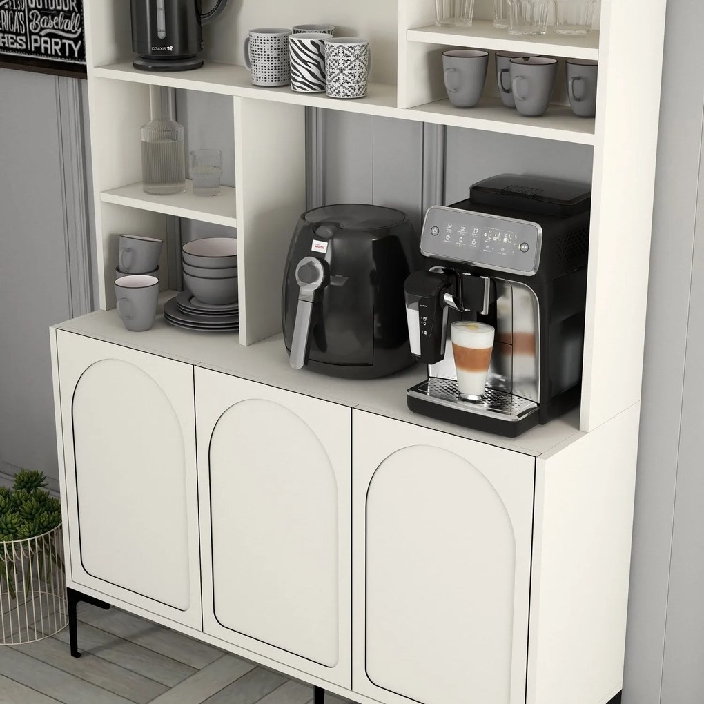 Armário Alto de Cozinha "Coffee" - 200x120x35 cm - Creme e Preto - Des