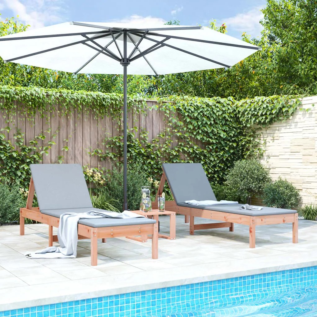 vidaXL Espreguiçadeiras 2 pcs com mesa madeira de douglas maciça