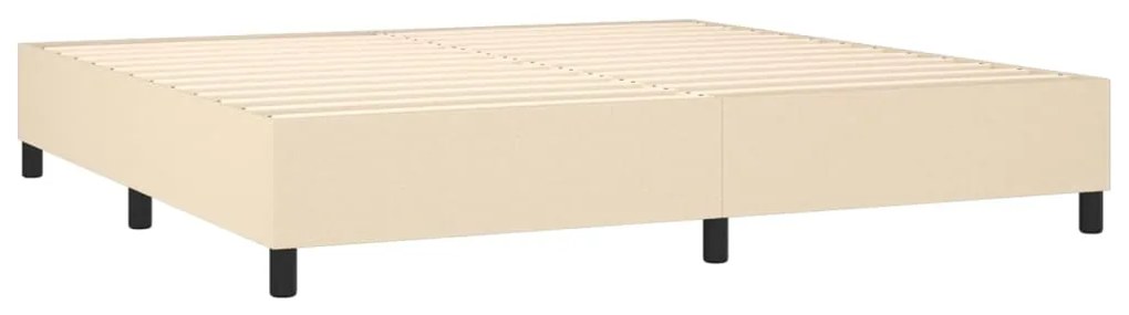 Cama box spring c/ colchão e LED 200x200 cm tecido cor creme