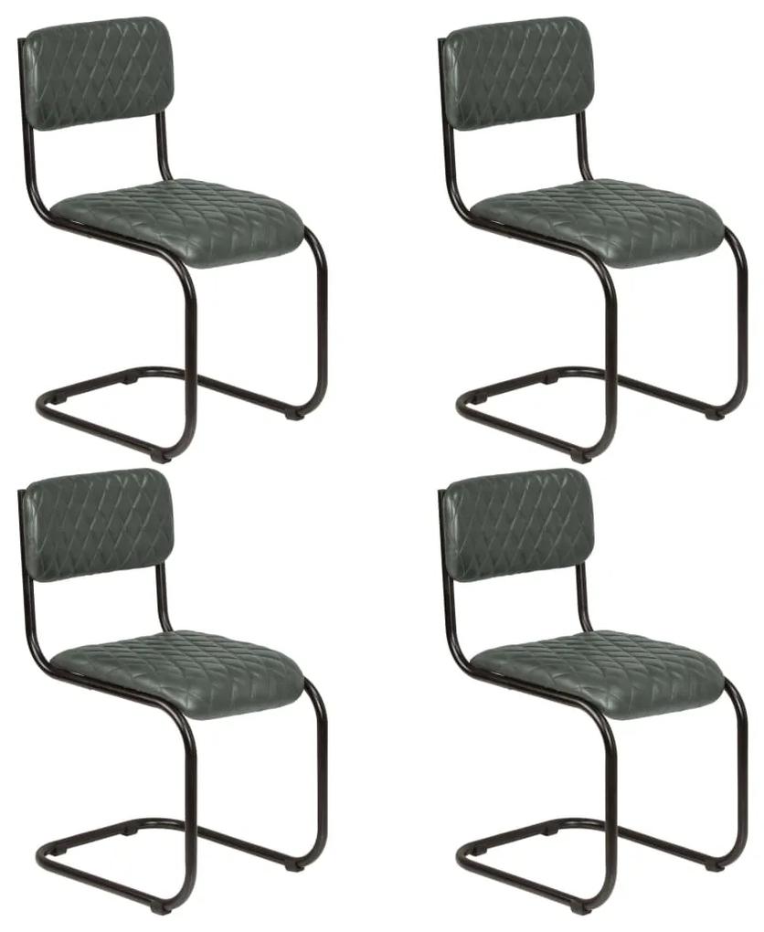 Cadeiras de jantar 4 pcs couro genuíno cinzento