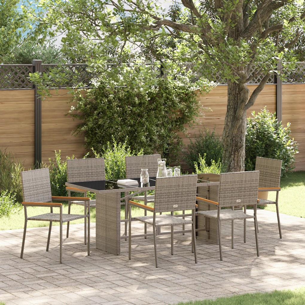 Conjunto de Jantar vidaXL de 7 peças Cinza Rattan