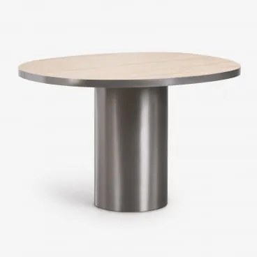 Mesa De Jantar Oval 120x100 Cm Em Pedra Natural E Aço Inoxidável Fertrix Travertine - Sklum