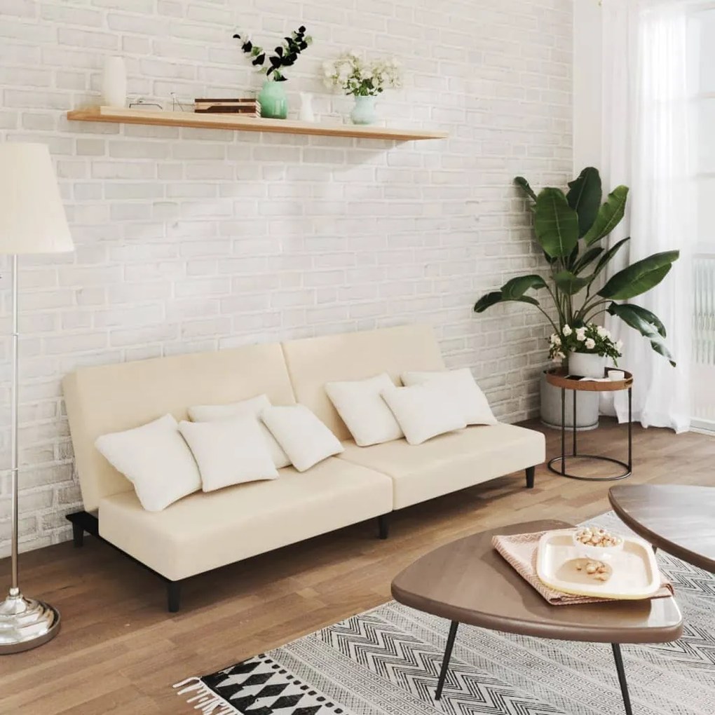337308 vidaXL Sofá-cama de 2 lugares veludo cor creme