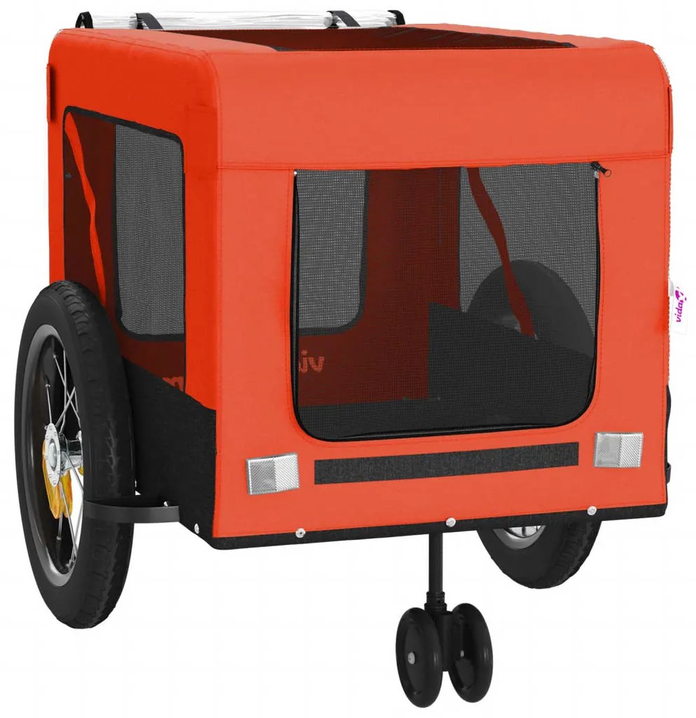 Reboque bicicleta p/ animais tecido oxford/ferro laranja/preto