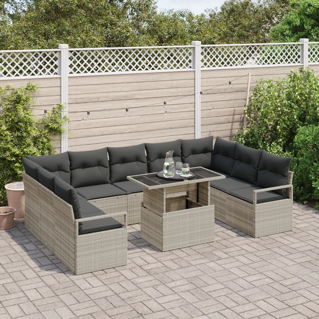Conjunto de Sofá de Jardim vidaXL de 10 Peças com Almofadas Cinzento C