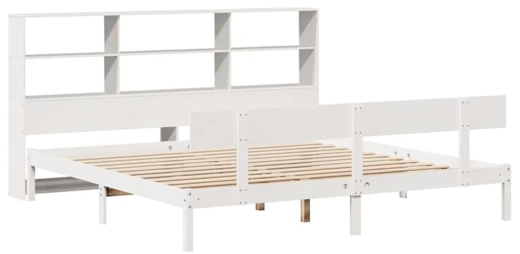 Cama com estante sem colchão 200x200 cm pinho maciço branco
