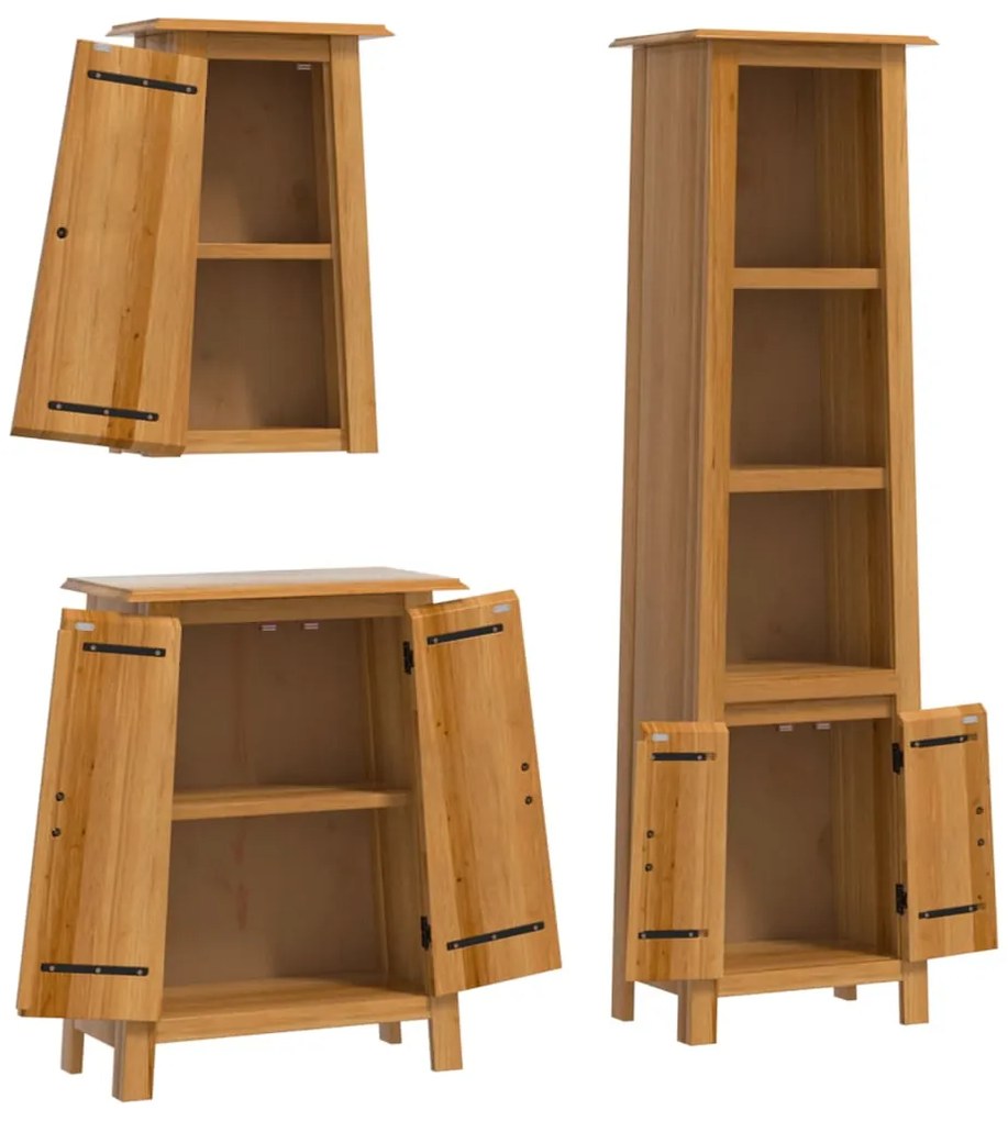 3 pcs conjunto móveis p/ casa de banho madeira de pinho maciça