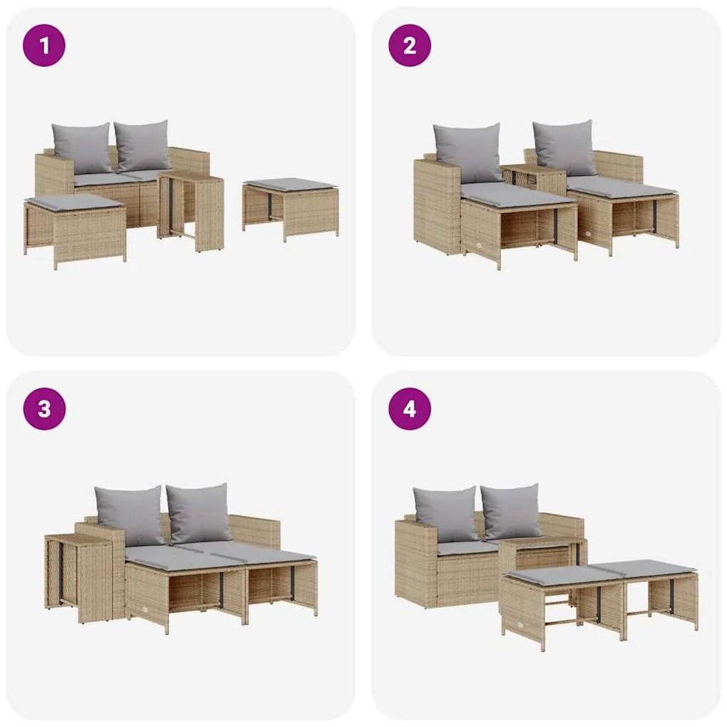 5 pcs conjunto sofás de jardim c/ almofadões empilhável vime PE