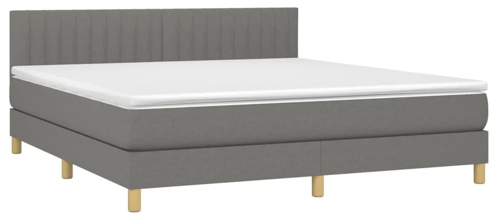 Cama box spring c/ colchão e LED 180x200 cm tecido cinza-escuro