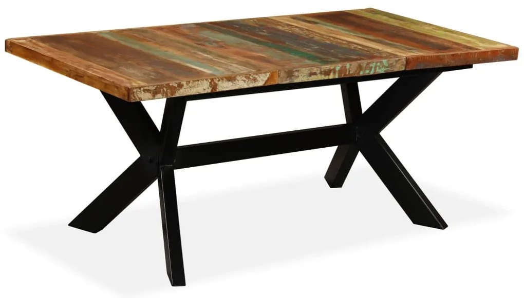 Mesa de jantar madeira reciclada maciça + aço em cruz 180 cm
