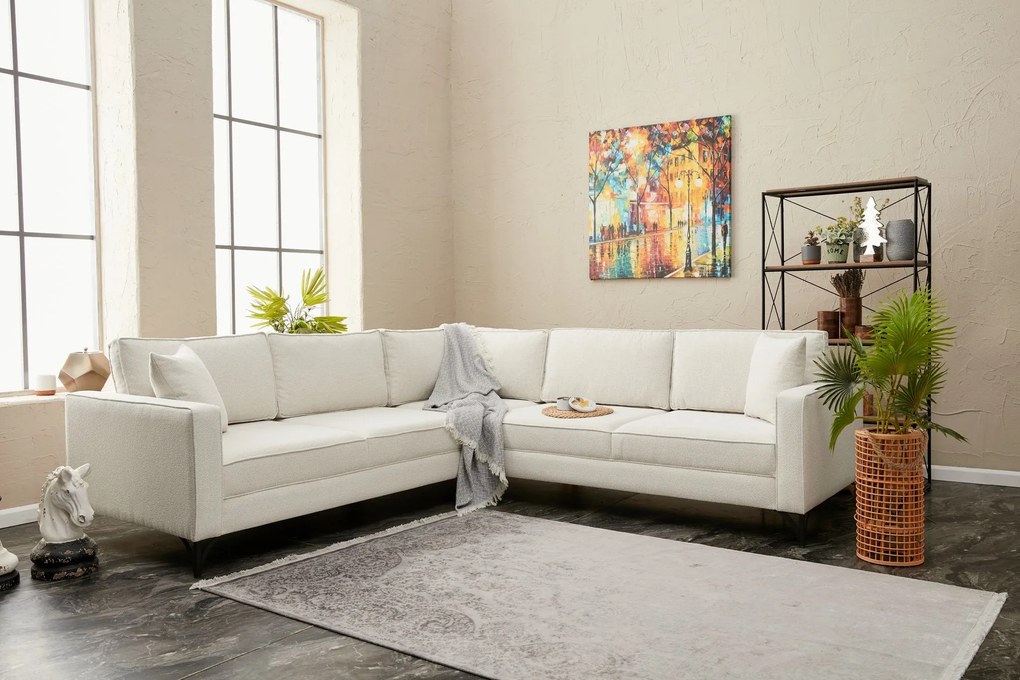 Sofá de Canto Berlin – Creme e Preto – 258 x 258 cm
