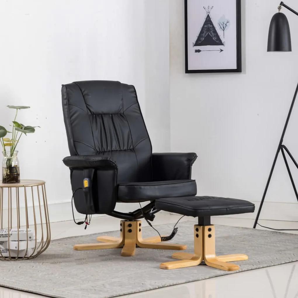 248625 vidaXL Cadeira massagens reclinável + apoio pés couro artificial preto