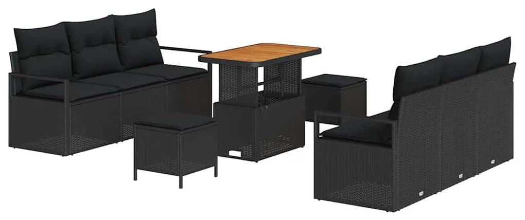 Conjunto de Sofá de Jardim 9 pcs Preto Rattan Sintético