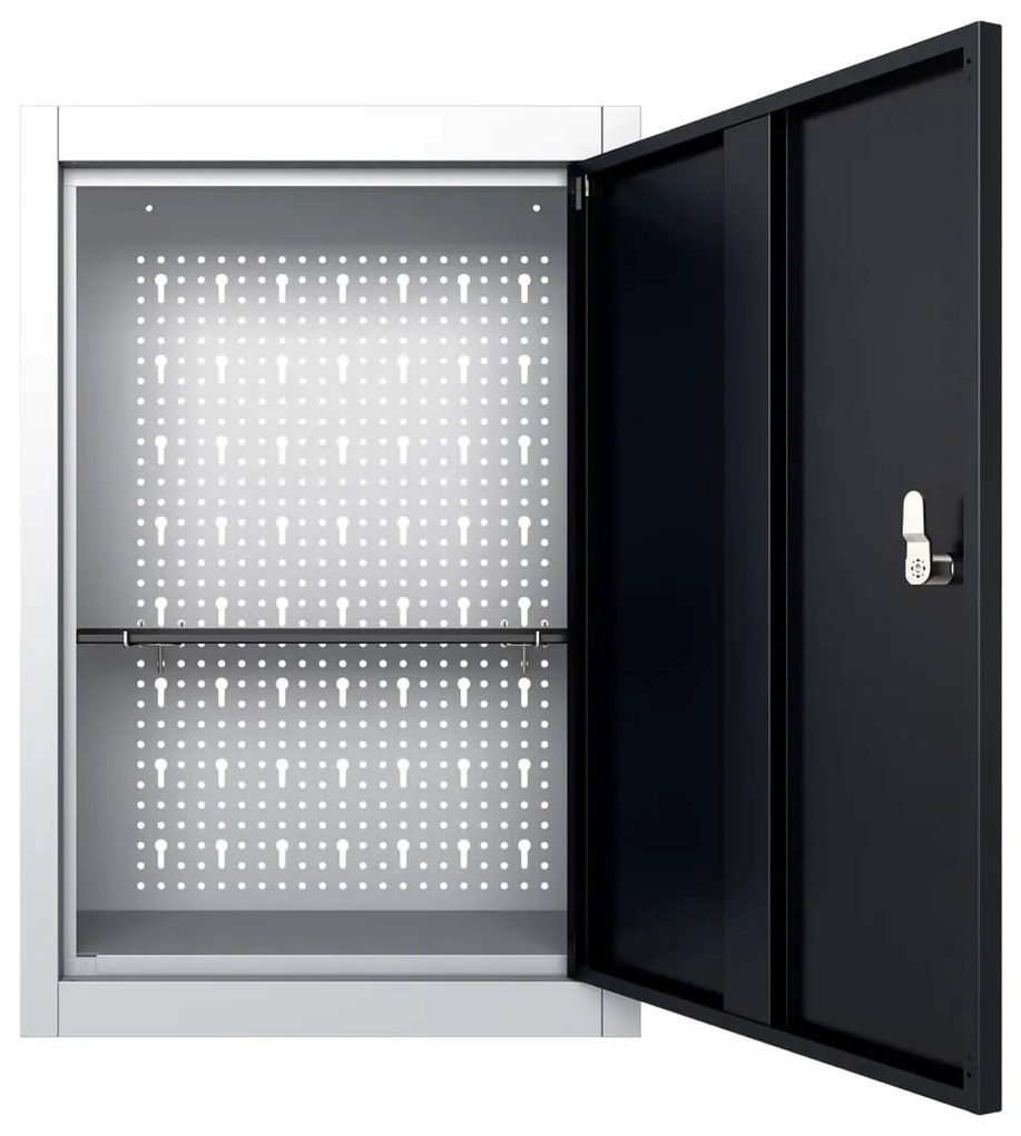 Armário ferramentas industrial de parede metal cinzento e preto