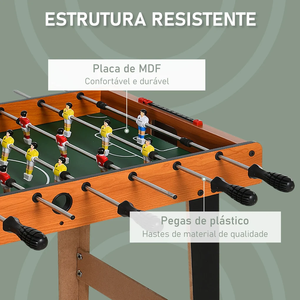 HOMCOM Mesa de pebolim Jogo de futebol de mesa com 22 jogadores incluídos  Tabelas de pontuação Apertos Confortáveis Design compacto 84,5x40x61,2 cm  Cor Madeira e Preto