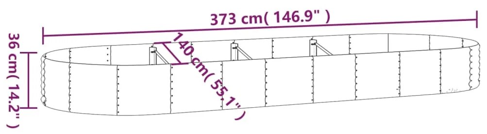 Canteiro elevado jardim 373x140x36 aço revestido a pó prateado