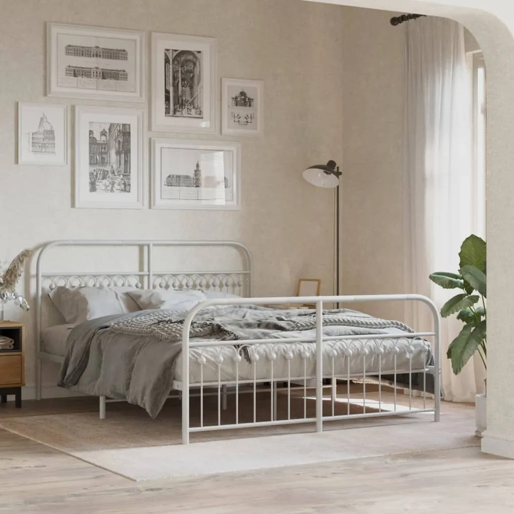 vidaXL Estrutura de cama com cabeceira e pés 150x200 cm metal branco