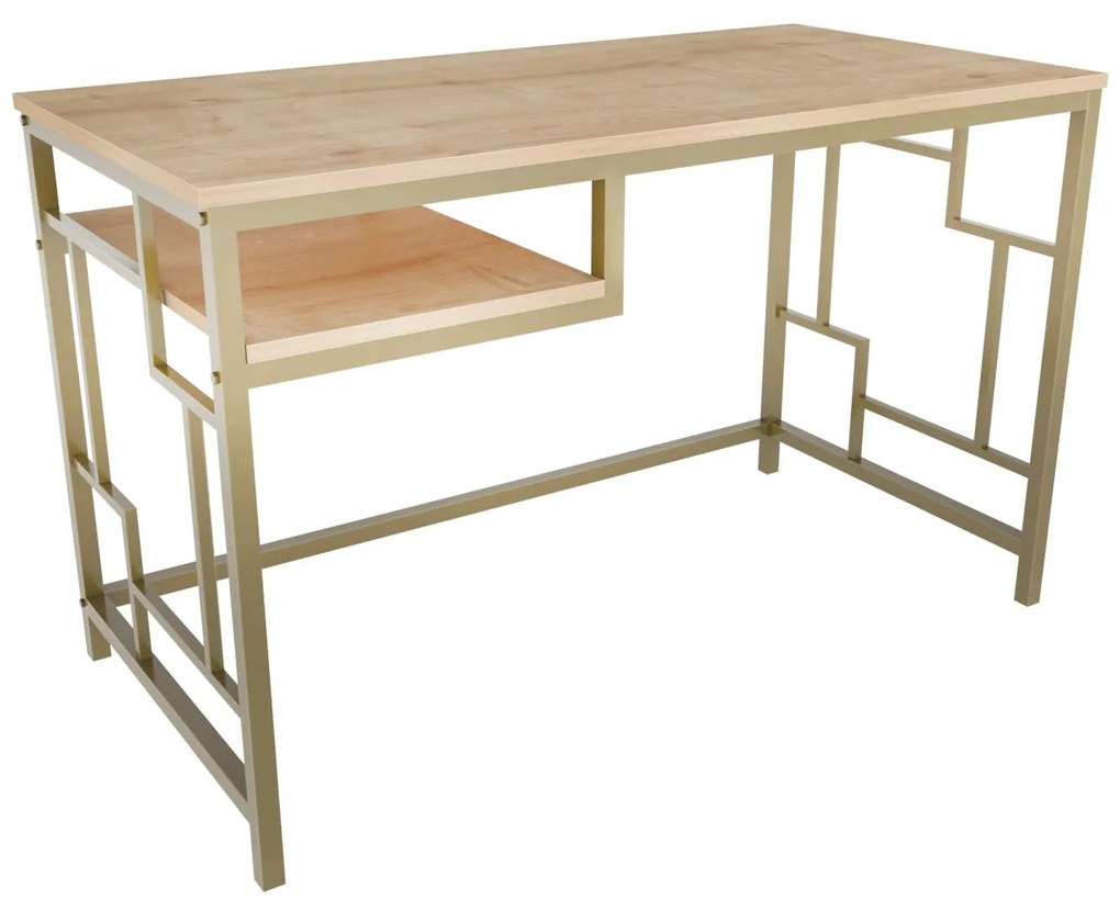Secretária para Estudo Kennesaw - Dourado e Carvalho - 120x60x74,8 cm