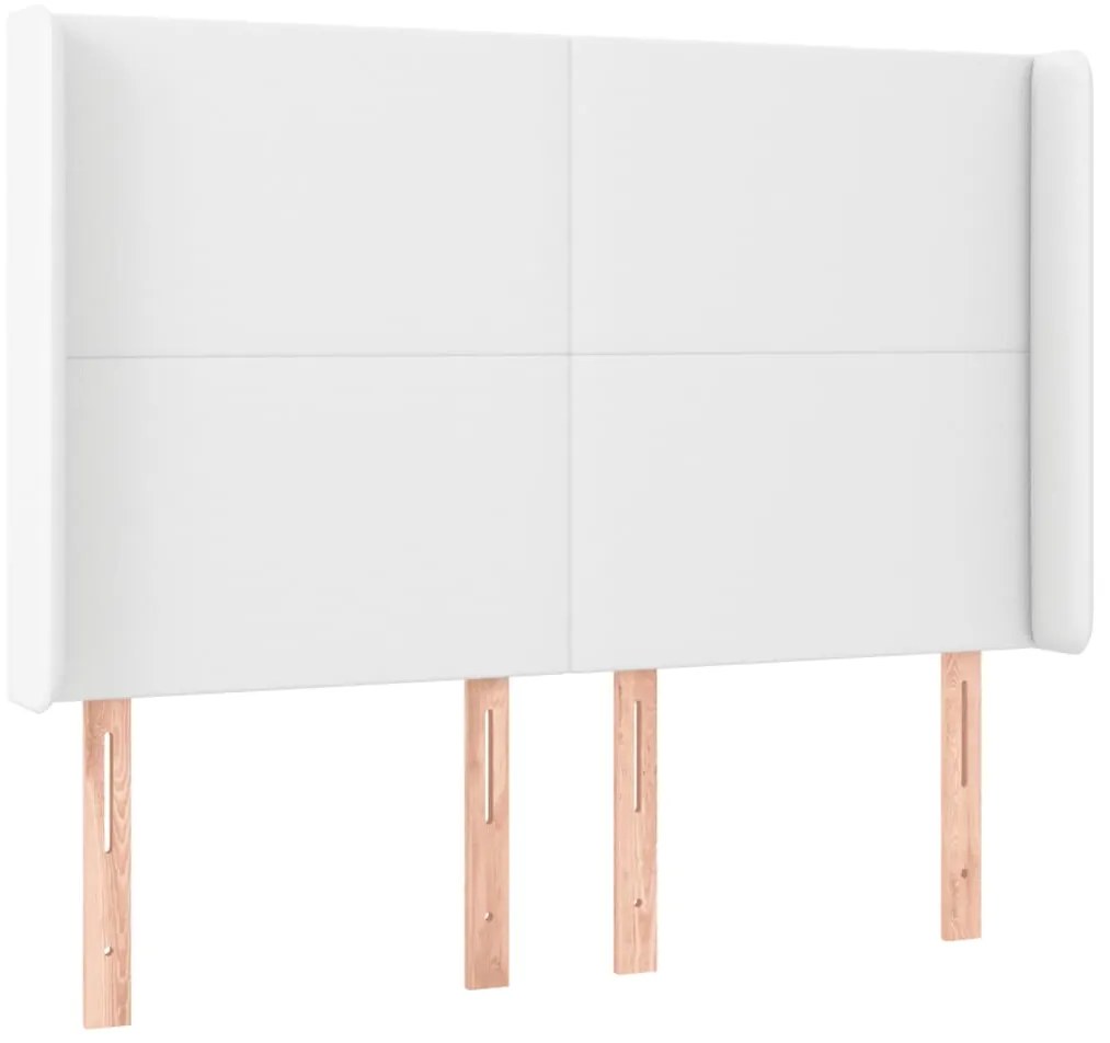 Cabeceira cama c/ LED couro artificial 147x16x118/128 cm branco