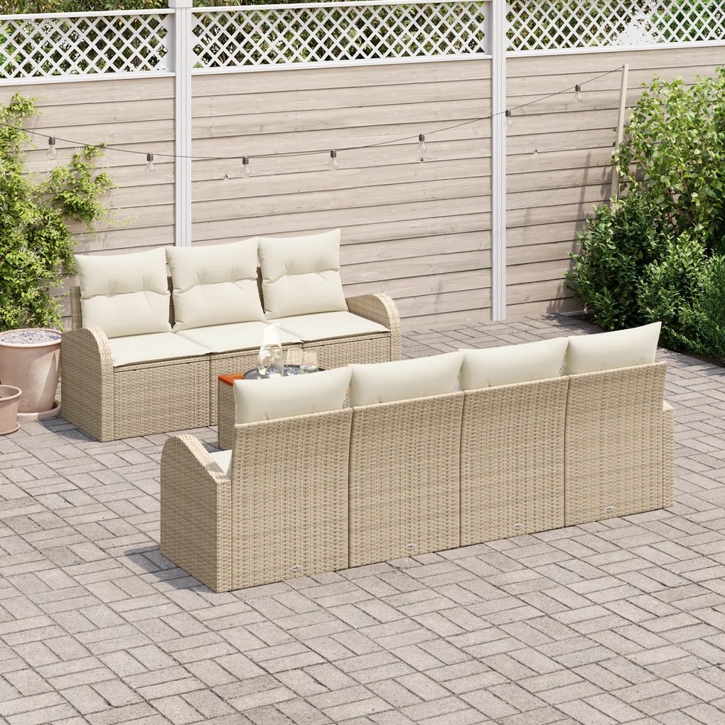 Conjunto de Sofás de Jardim vidaXL de 8 Peças com Almofadas Bege Polir