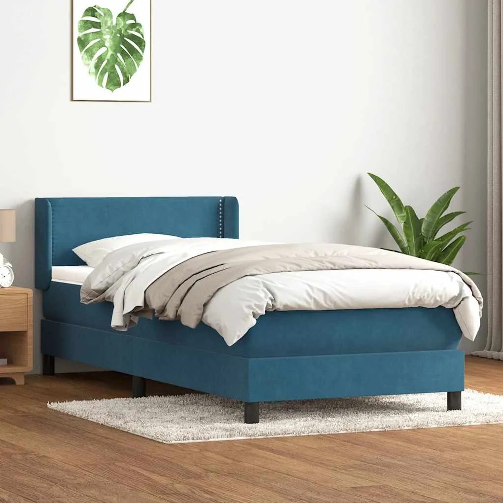 vidaXL Cama com molas/colchão 100x220 cm veludo azul-escuro