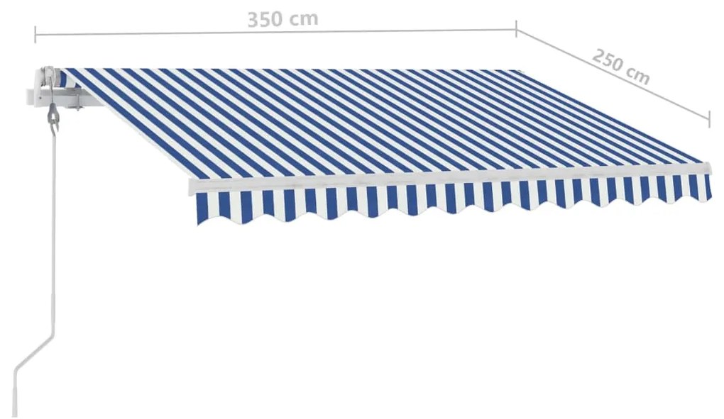 Toldo automático LED e sensor de vento 350x250 cm azul e branco