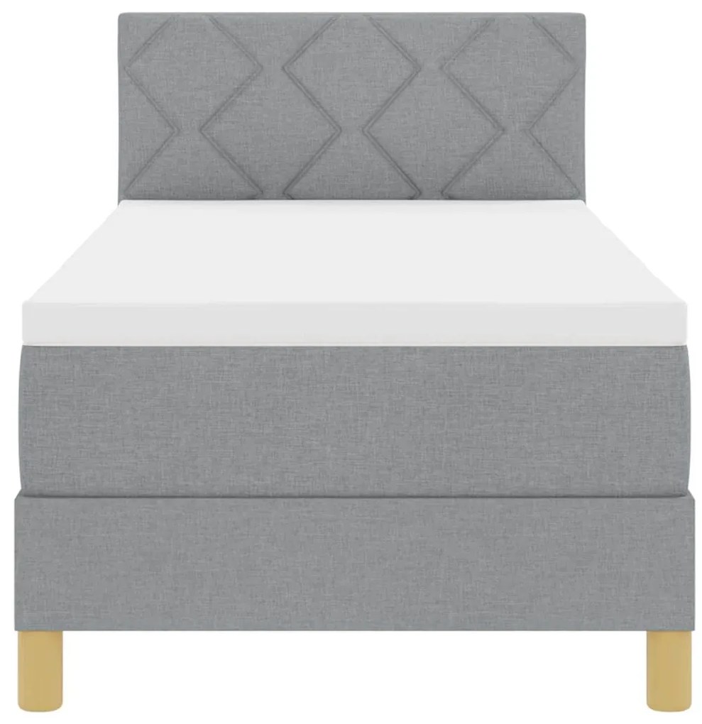 Cama Box Spring com Colchão &amp; LED Cinza Claro 80x200 cm Tecido