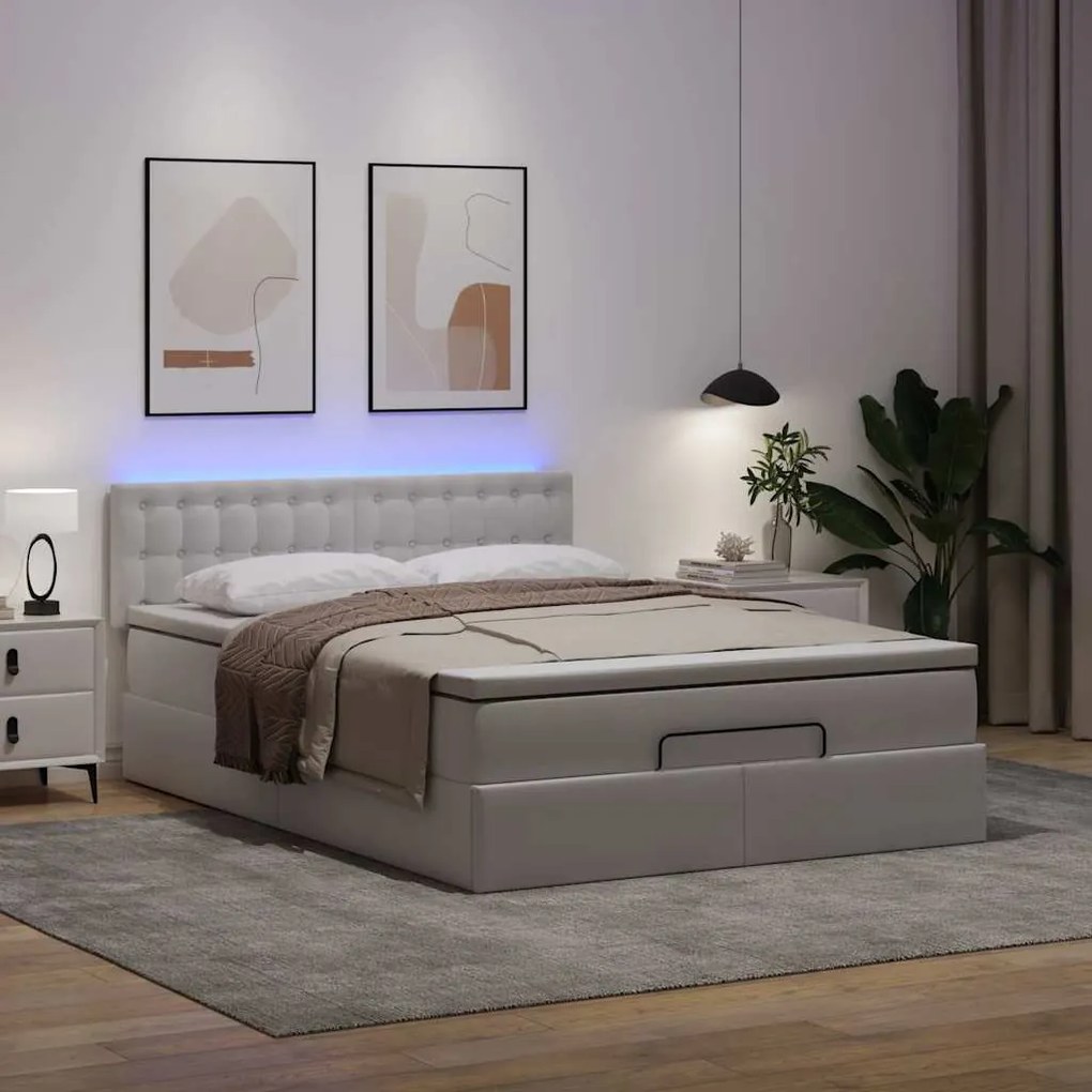 Cama otomana com colchões &amp; LEDs 140x200 cm couro artificial