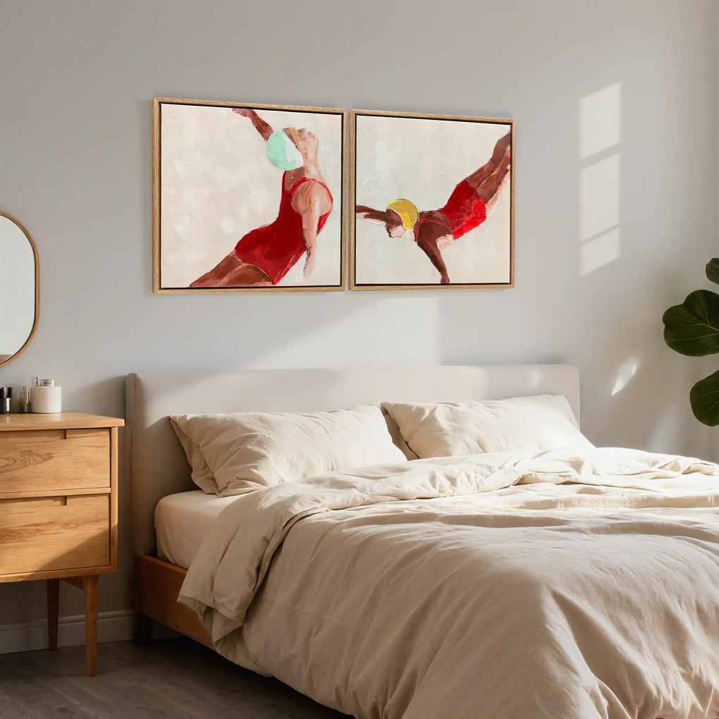 Pinturas em Tela de Figuras Dinâmicas à Mão 40x40 cm 2 Peças Pinturas de Arte de Parede Emolduradas Decoração Moderna Vermelho