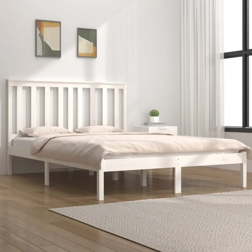 vidaXL Estrutura de cama 140x200 cm madeira de pinho maciça branco